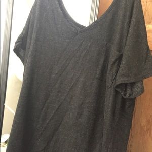 pink rose knit vneck shirt gray